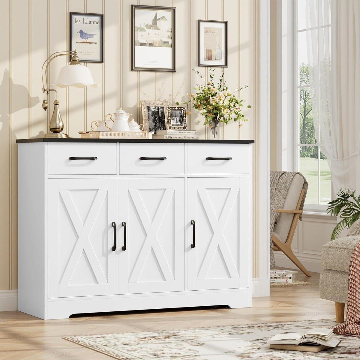 Sideboard mit Schubladen & Türen – Küchenschrank Weiß & Schwarz