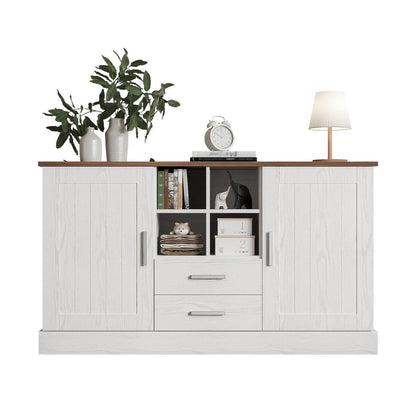 Weißes Sideboard mit 4 Regalen & 2 Schubladen – 140x40x79,5 cm