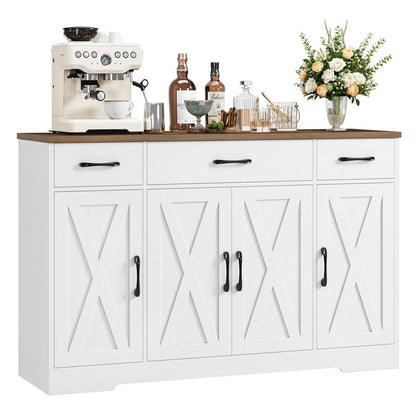 Sideboard 140cm mit Schubladen & Regalen – Weiß & Braun