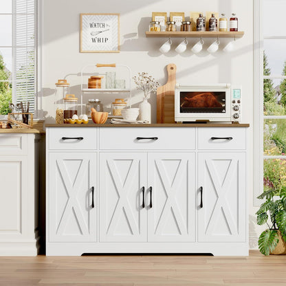 Sideboard 140cm mit Schubladen & Regalen – Weiß & Braun