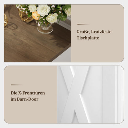 Sideboard 140cm mit Schubladen & Regalen – Weiß & Braun