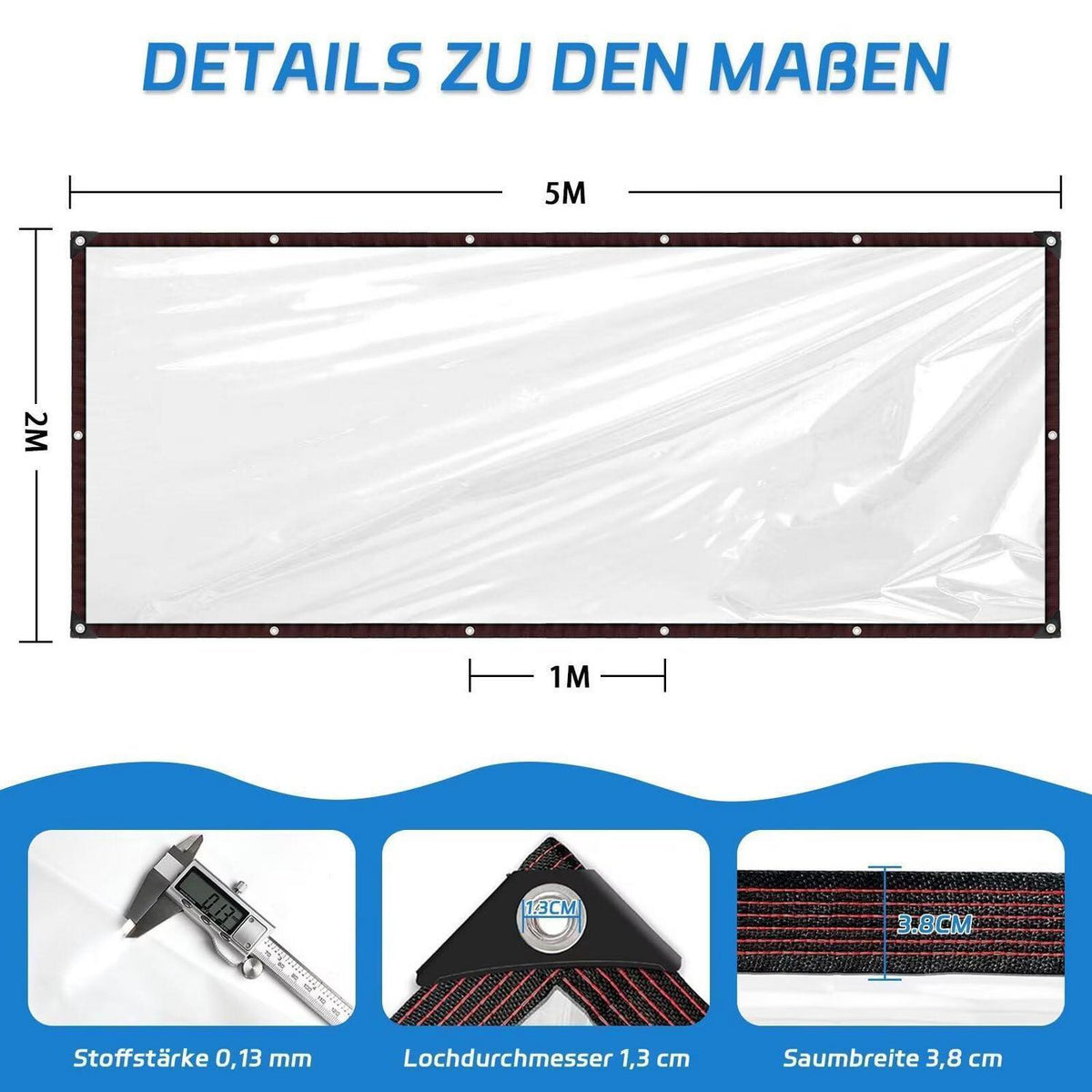 Transparente Plane mit Ösen – Wasserdicht & Wetterfest 2x5m