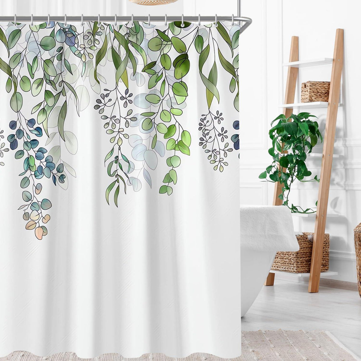 Grüner Duschvorhang Blätter 150x180cm – Antischimmel & Wasserabweisend