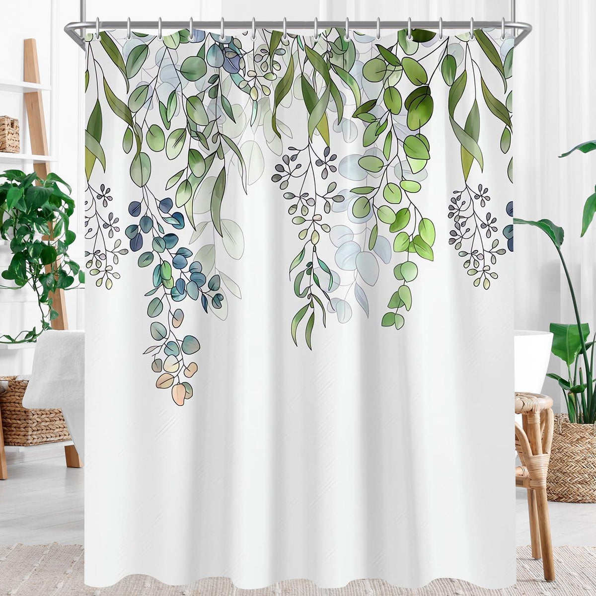 Duschvorhang Grün Blätter 100x200cm Textil Wasserabweisend Waschbar