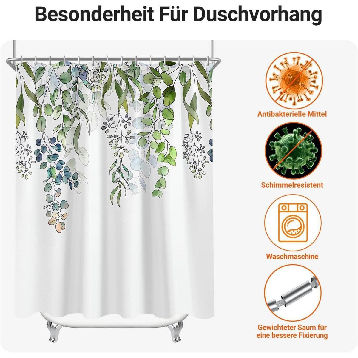 Duschvorhang Grün Blätter 100x200cm Textil Wasserabweisend Waschbar