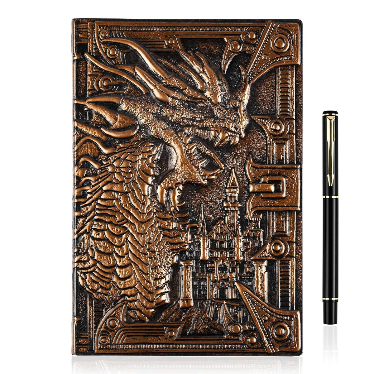 A5 Tagebuch mit Drachen-Prägung & Stift – Vintage Notizbuch
