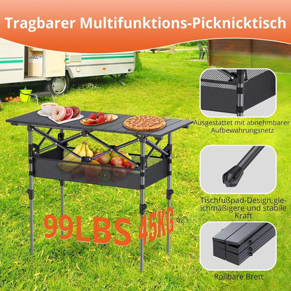 Klapptisch Aluminium 82x40cm, 2 Höhen, mit Netztasche