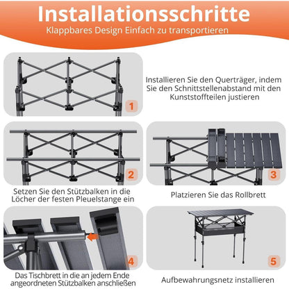 Klapptisch Aluminium 82x40cm, 2 Höhen, mit Netztasche