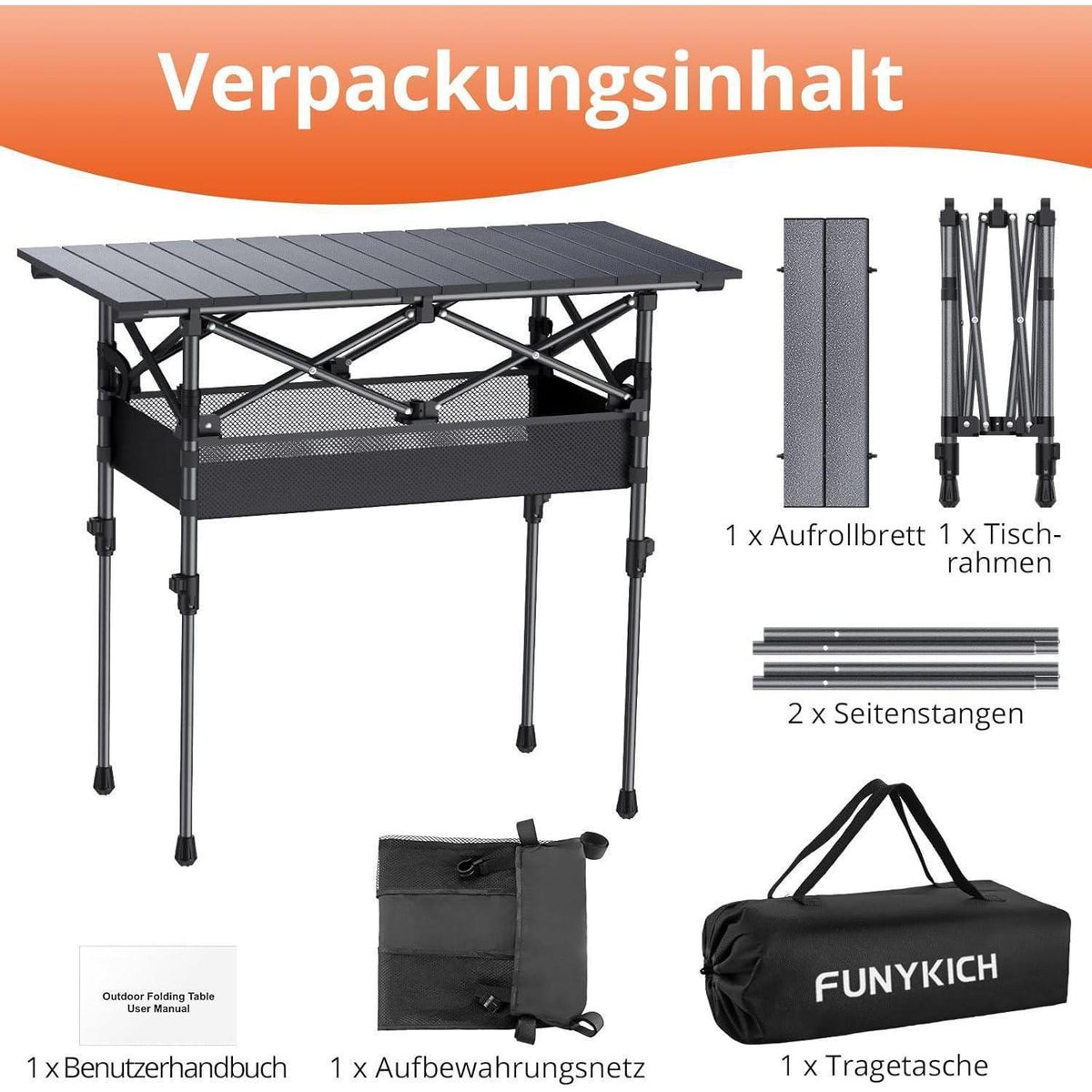 Klapptisch Aluminium 82x40cm, 2 Höhen, mit Netztasche