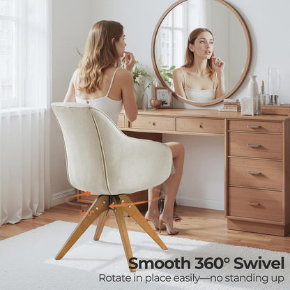 Drehbarer Esszimmerstuhl Beige – Samtstuhl mit Armlehnen
