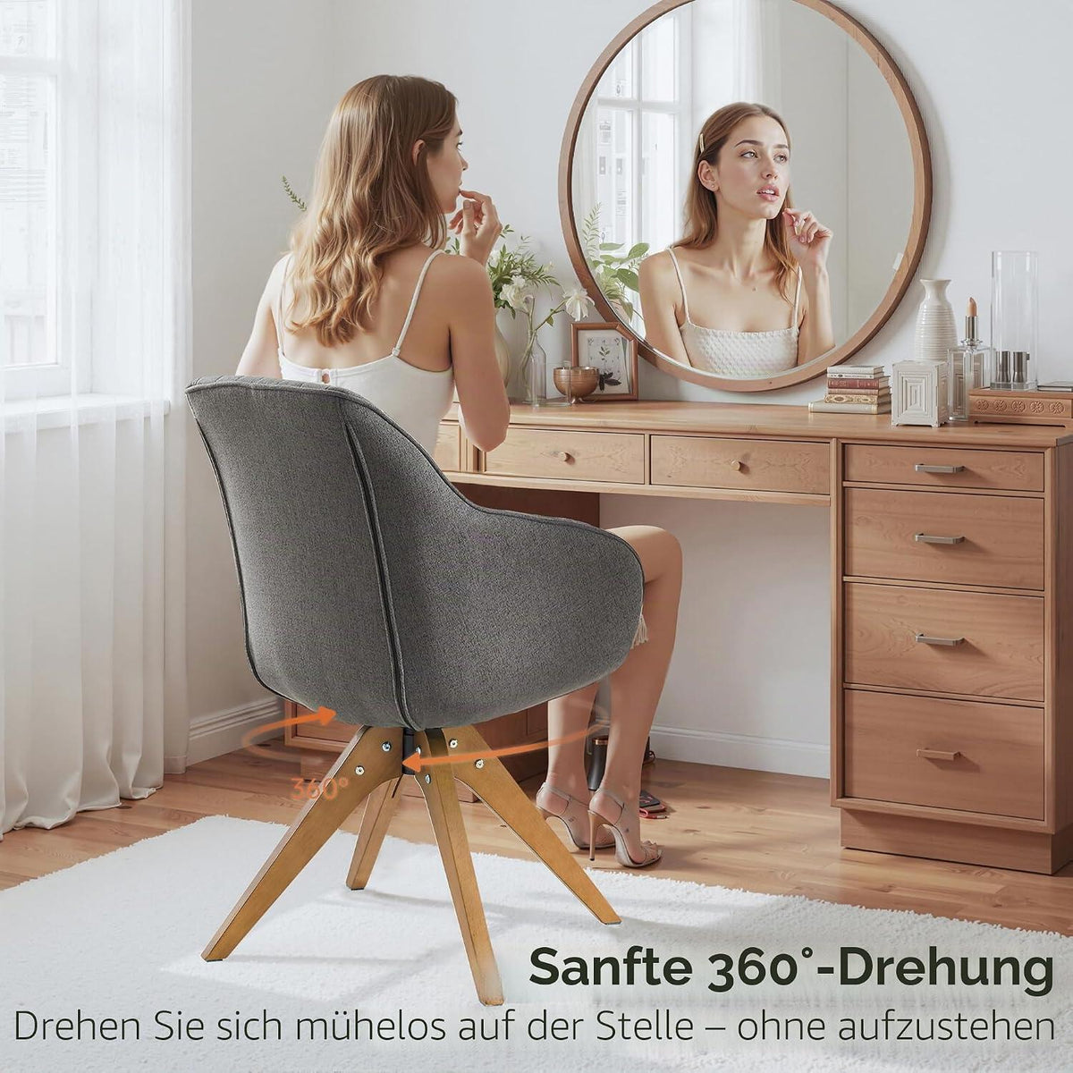 Moderner Esszimmerstuhl Grau – Samt & Massivholz