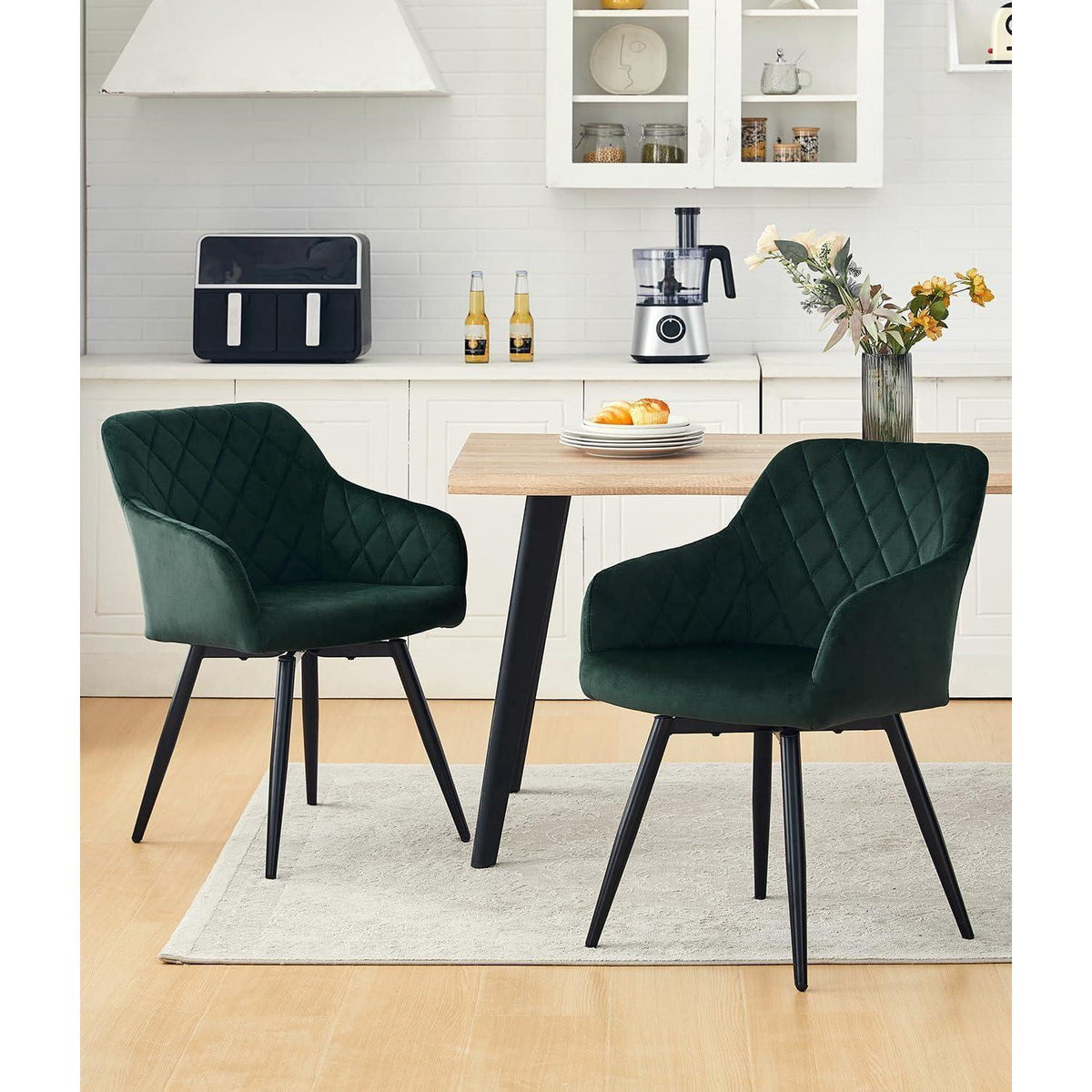 Drehbare Esszimmerstühle Set 4er – Samt, Grün
