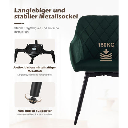 Drehbare Esszimmerstühle Set 4er – Samt, Grün