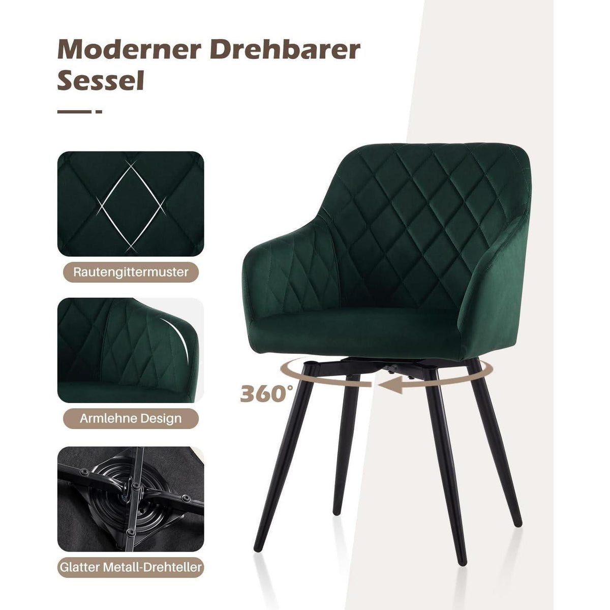 Drehbare Esszimmerstühle Set 4er – Samt, Grün