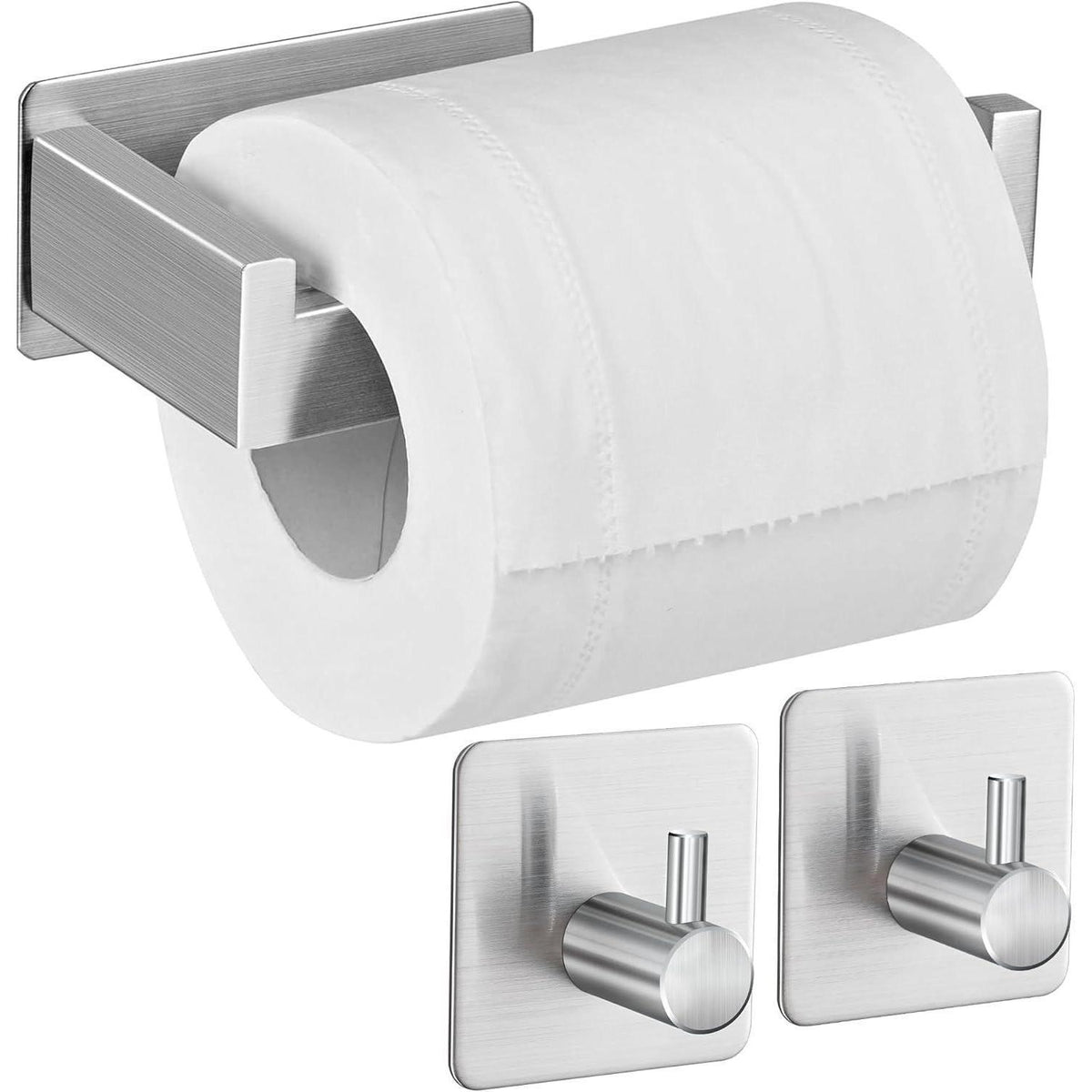 Toilettenpapierhalter ohne Bohren mit Handtuchhaken – Edelstahl Silber