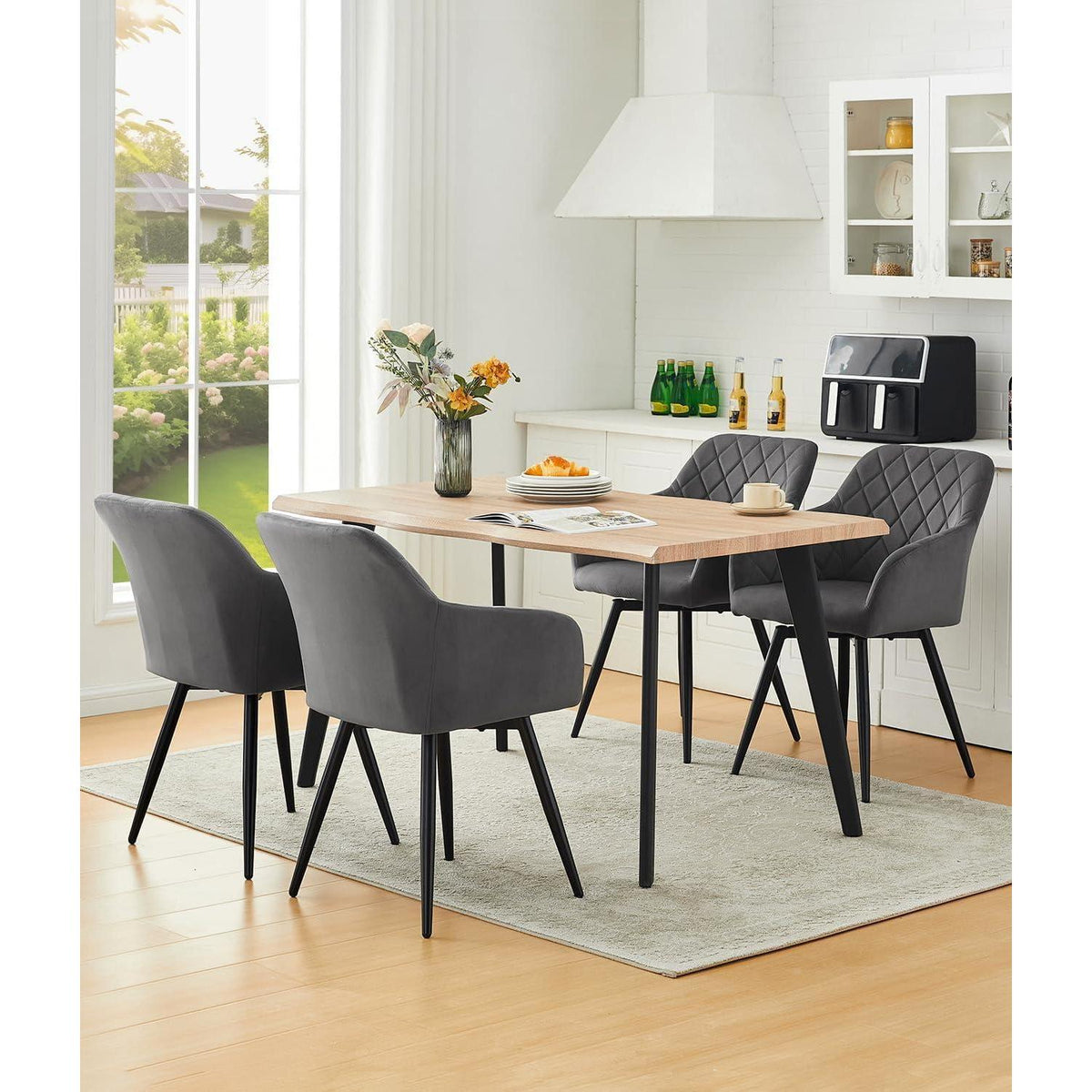 Drehbare Esszimmerstühle Set 4 – Samt, Grau