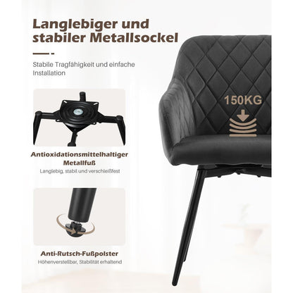 Drehbare Esszimmerstühle Set 4 – Samt, Grau