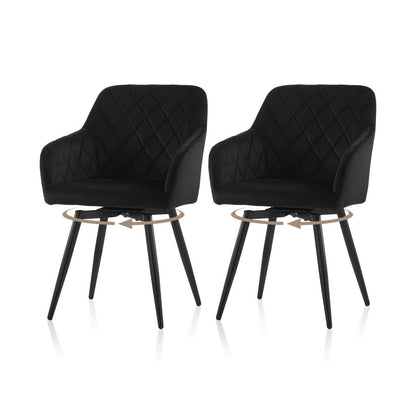 Drehbare Esszimmerstühle Set 2 | Samt, Metallbeine, Modern