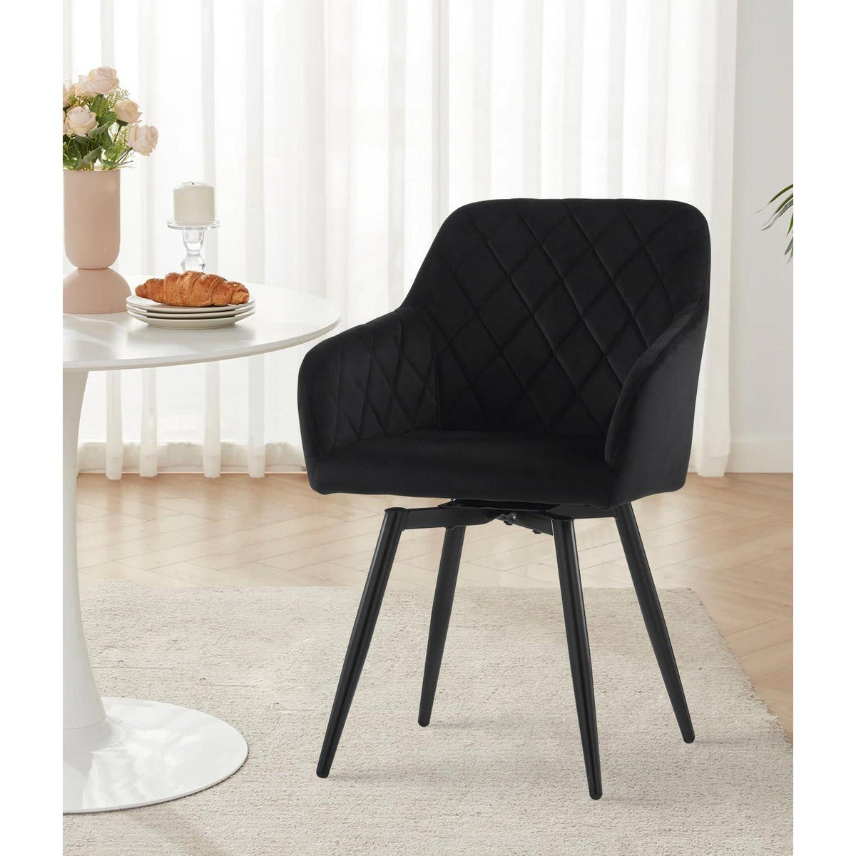 Drehbare Esszimmerstühle Set 2 | Samt, Metallbeine, Modern