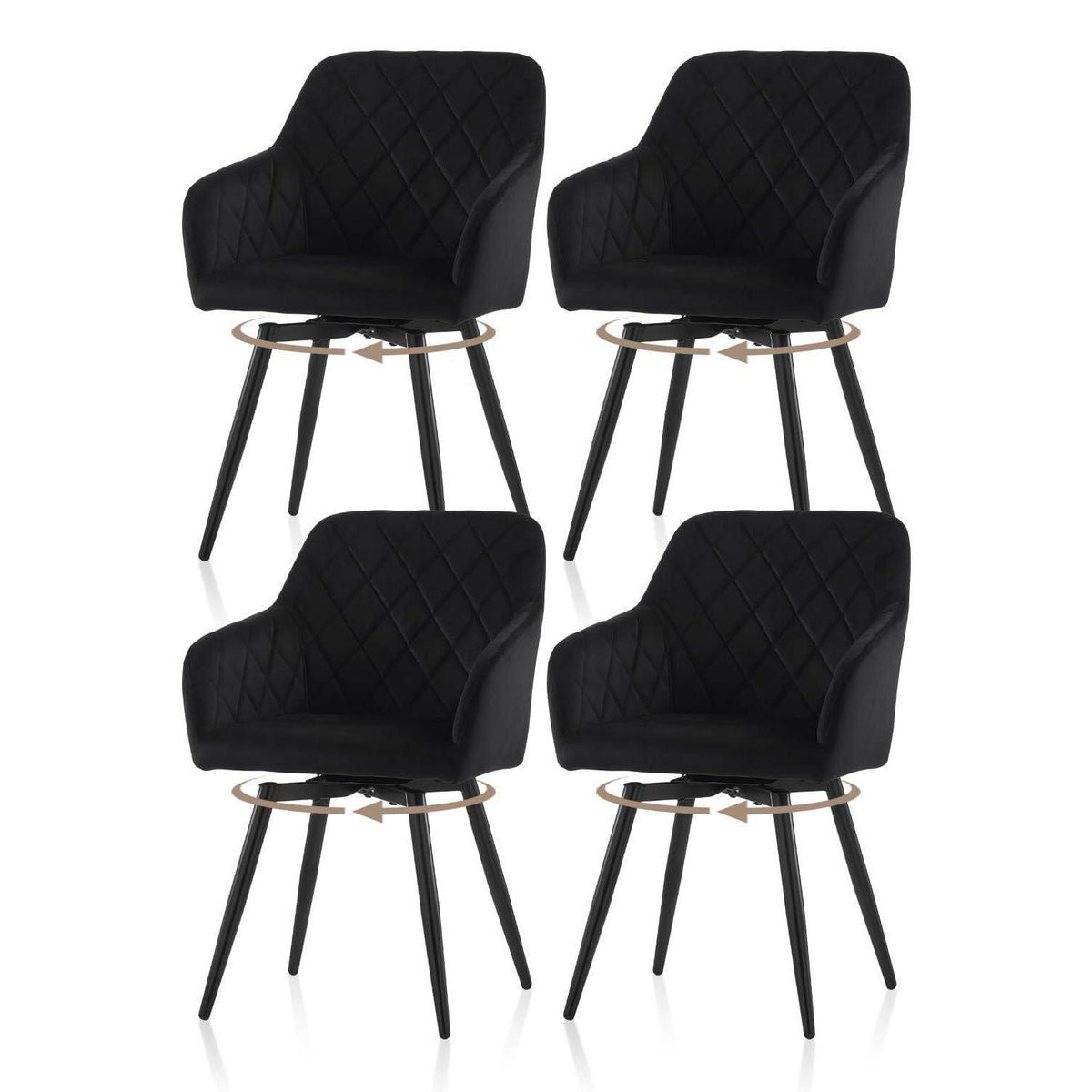 Drehbare Esszimmerstühle Set 4er – Samt, Schwarz