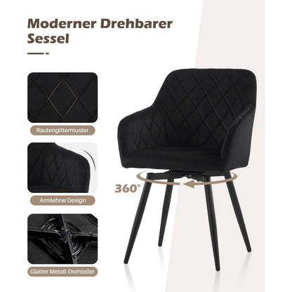 Drehbare Esszimmerstühle Set 4er – Samt, Schwarz