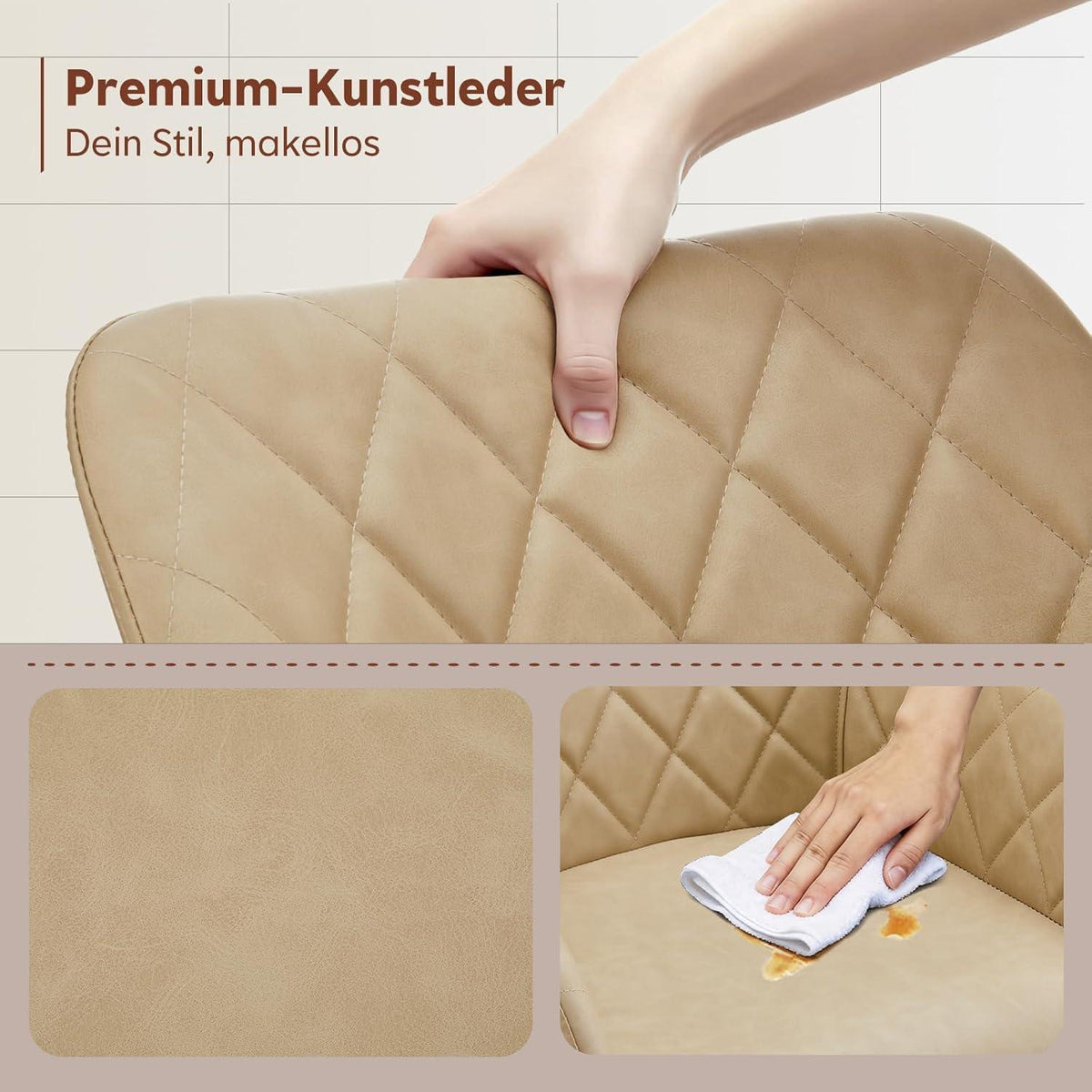 Drehbare Esszimmerstühle 2er-Set Beige in Lederoptik