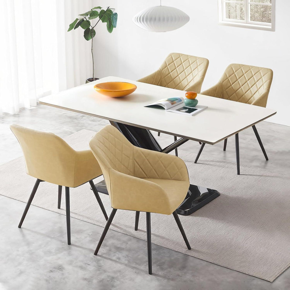 Drehbare Esszimmerstühle 2er-Set Beige in Lederoptik
