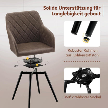 Drehbare Esszimmerstühle 2er Set Braun in Lederoptik