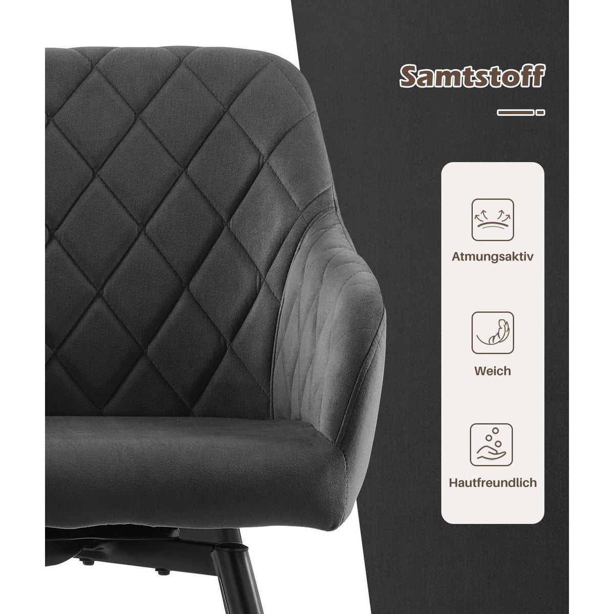 Drehbare Esszimmerstühle Set 2 – Samt, Grau