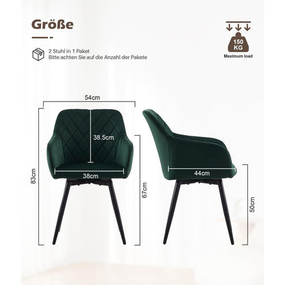 Drehbare Esszimmerstühle Set 2 – Samt, Grün