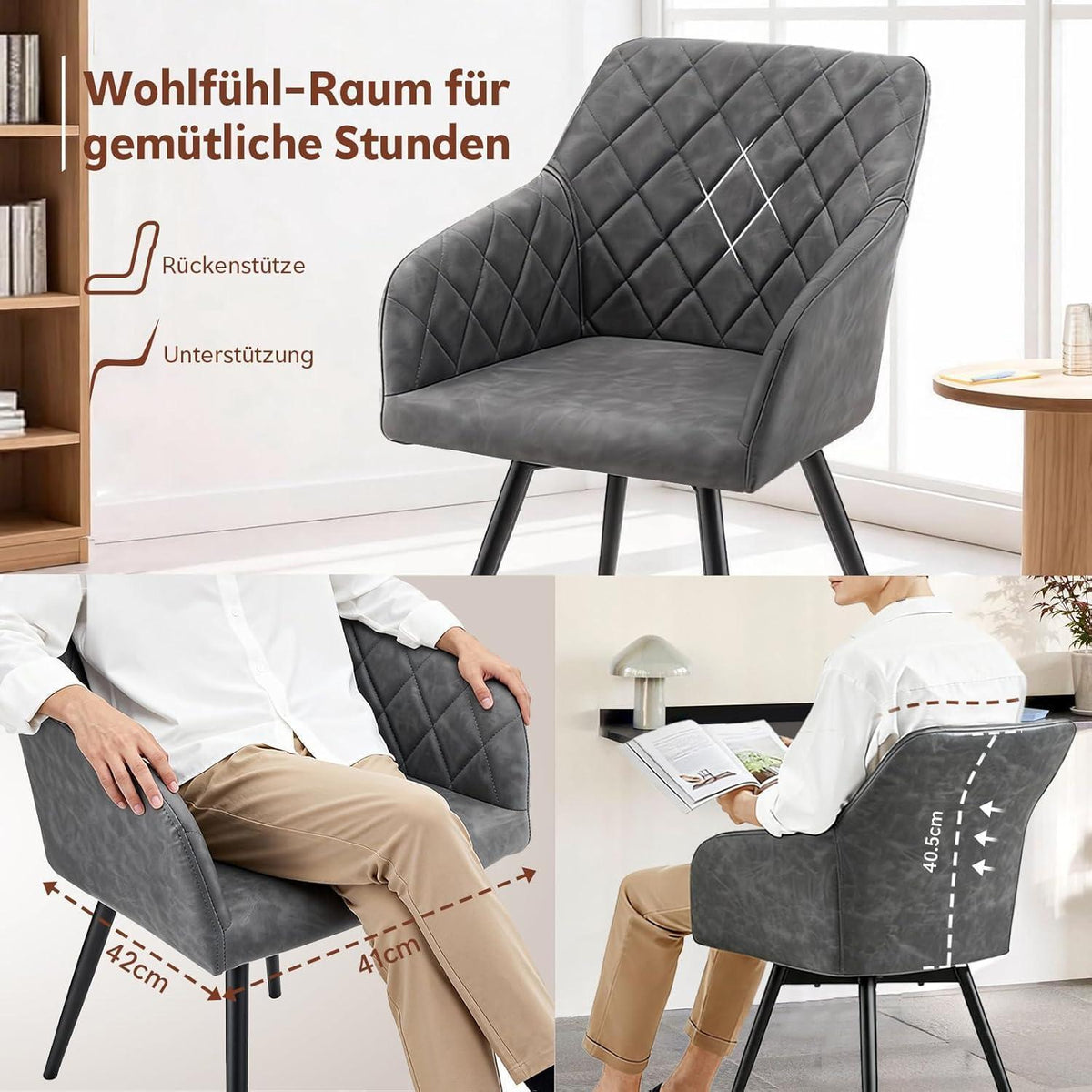 Drehbare Esszimmerstühle Set 4x, Grau in Lederoptik