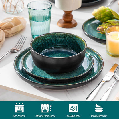 Steingut Geschirrset 18tlg für 6 Personen, Grün, Mediterranes Design