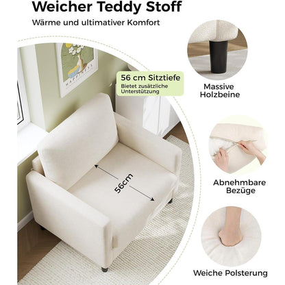 Bequemer Lesesessel Wohnzimmer – 84cm, Beige/Weiß