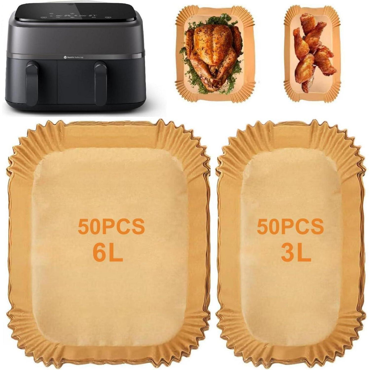 100x Airfryer Backpapier für Philips Dual Basket 3000/5000 Serie
