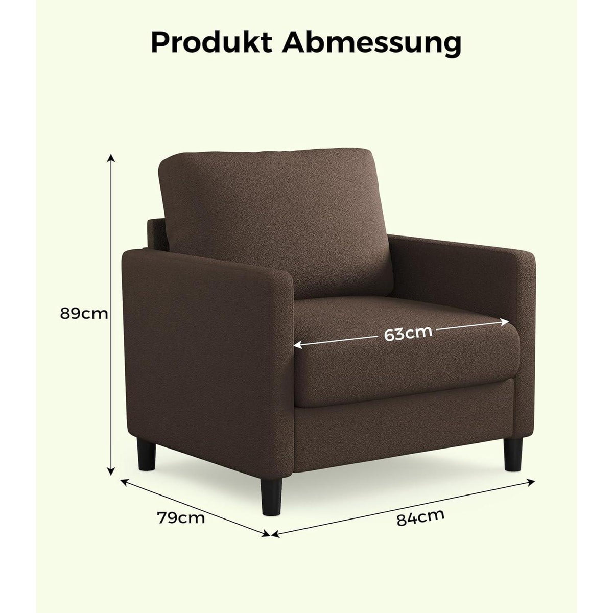 Bequemer Lesesessel – Wohnzimmer Sessel, Braun, 84cm