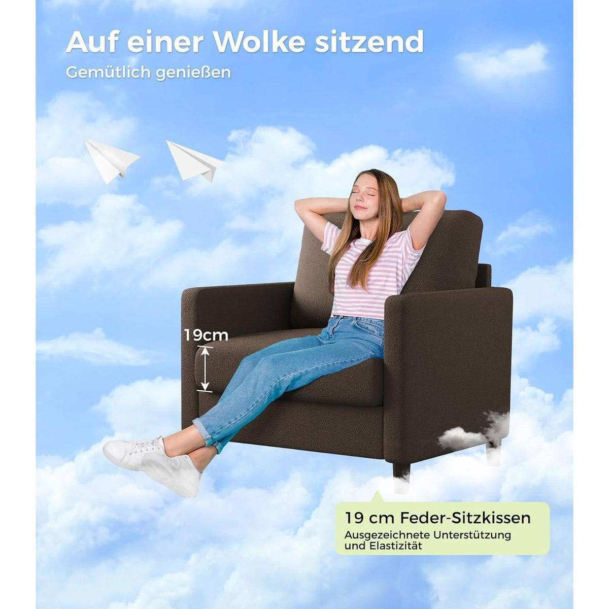 Bequemer Lesesessel – Wohnzimmer Sessel, Braun, 84cm