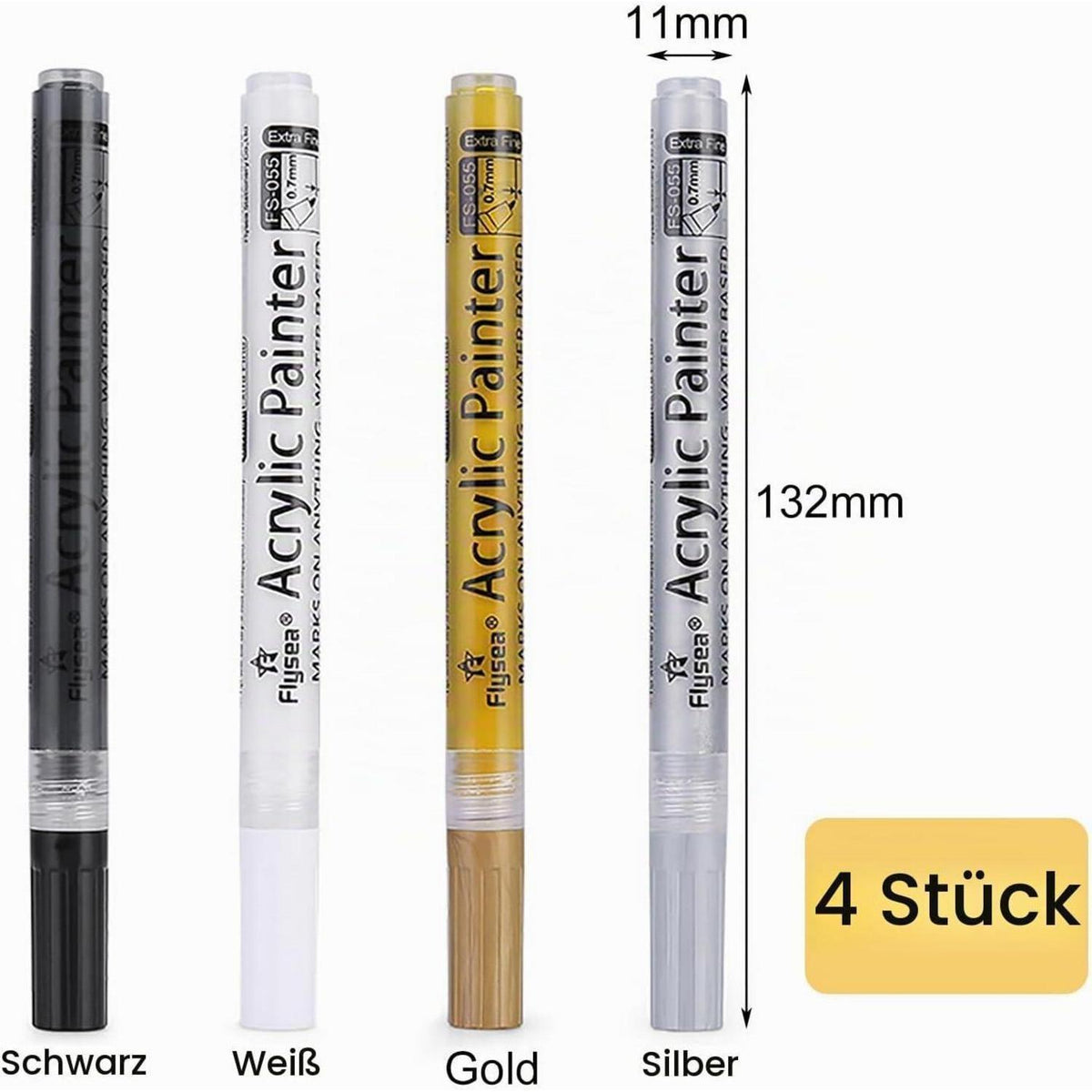 Acrylmarker Set 0,7mm – Schwarz, Weiß, Gold, Silber