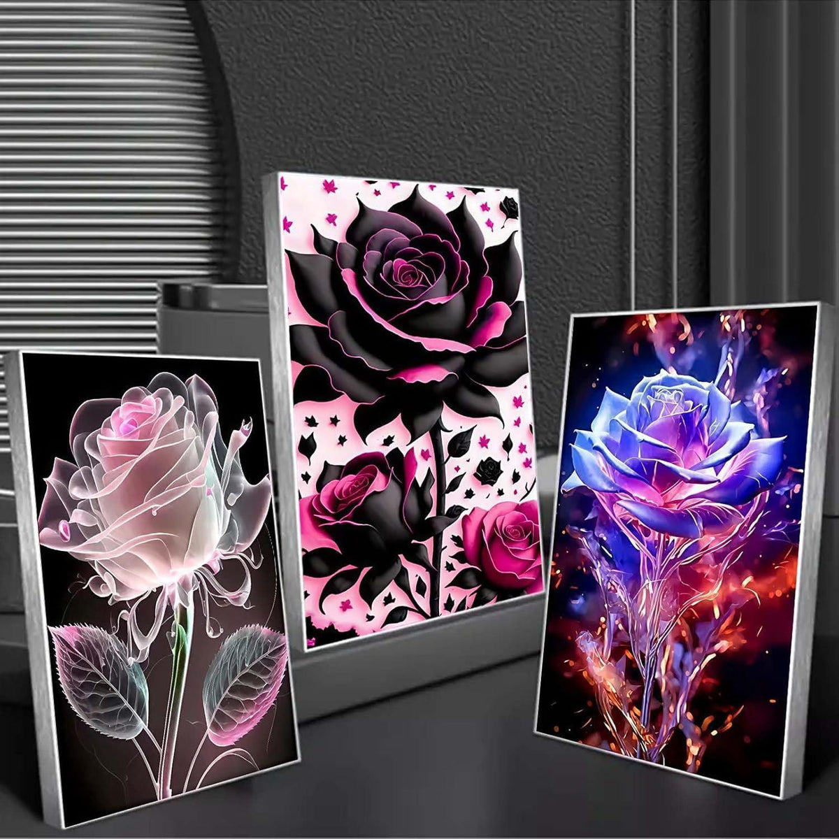 Diamond Painting Blumen 3er Set – Komplettes DIY Kit 30x40 cm