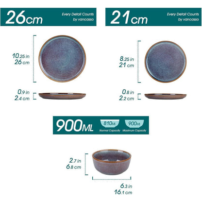 Geschirrset 18tlg für 6 Personen, Lavendelblau, Steingut, Modern