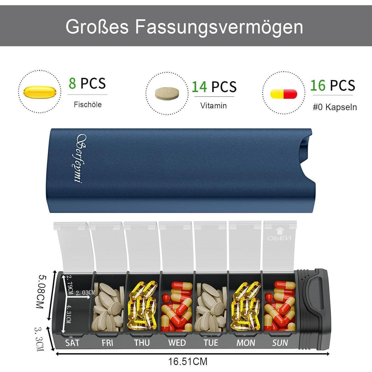 7-Tage Tablettenbox Metall mit Ersatzdichtung Blau