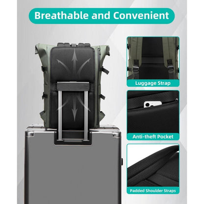 Rolltop Rucksack 33L Wasserdicht – Laptop & Fahrradrucksack Grün