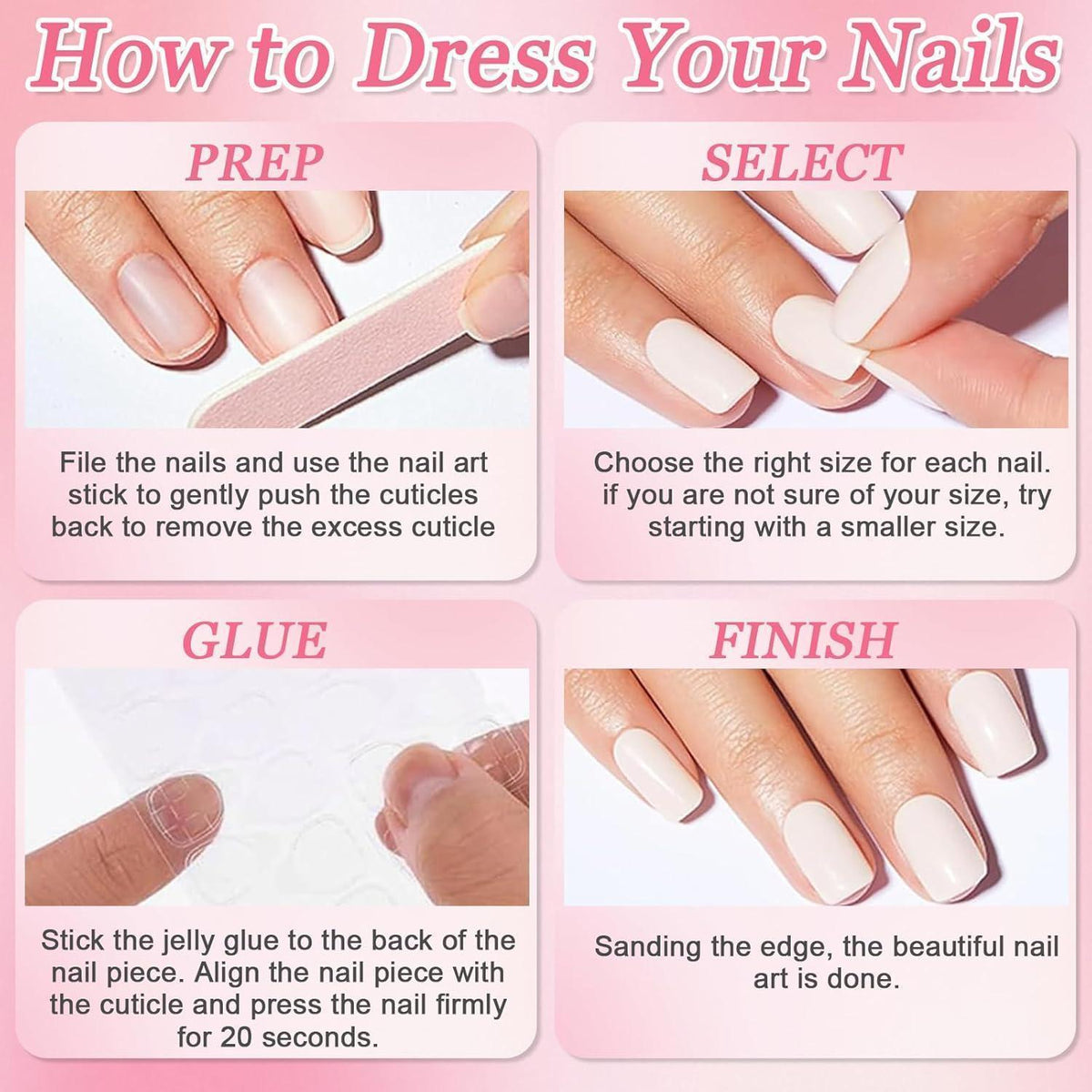 Kurze Eckige French Press on Nails Rosa Weiß Farbverlauf