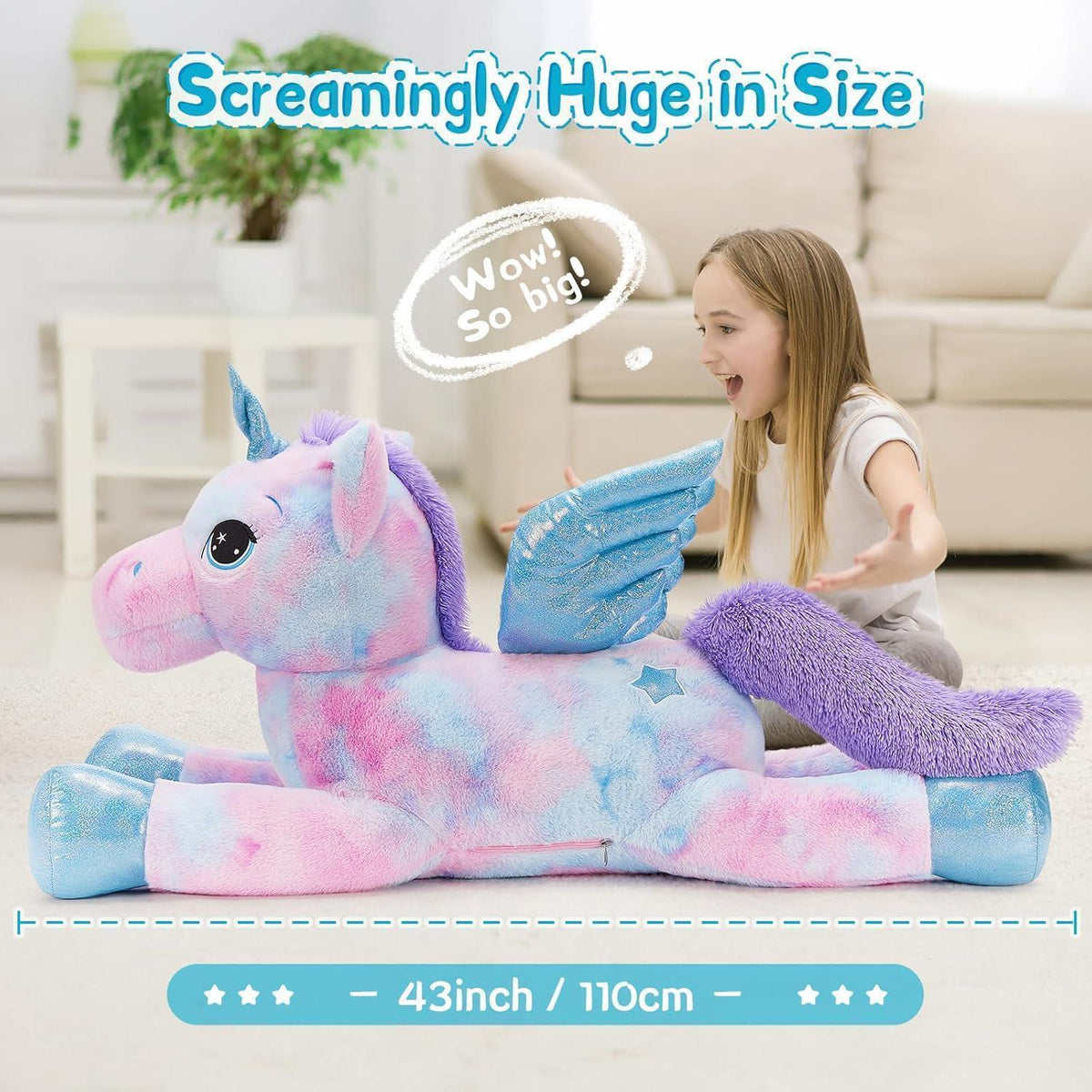 XXL Einhorn Kuscheltier 110cm - Weiches Plüschtier für Kinder