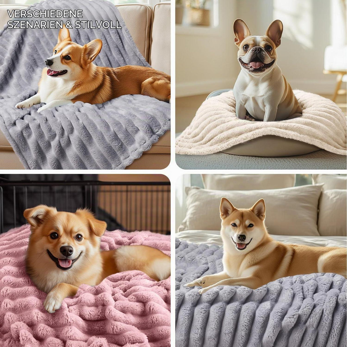 Flauschige Hundedecke & Katzendecke – Grau, Rosa, Beige (52x76cm)