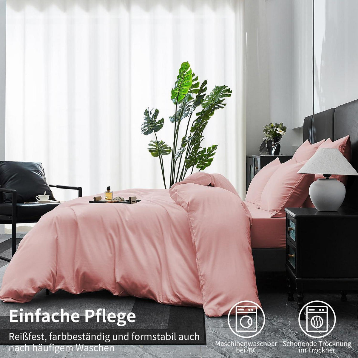 Mako Satin Bettwäsche Set Rosa 220x240 cm – Weich & Kühlend