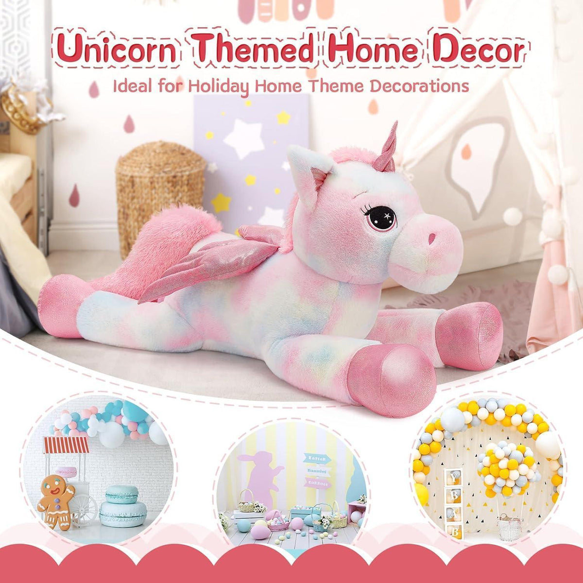 XXL Einhorn Kuscheltier 110cm - Rosa Plüschtier Geschenk für Kinder