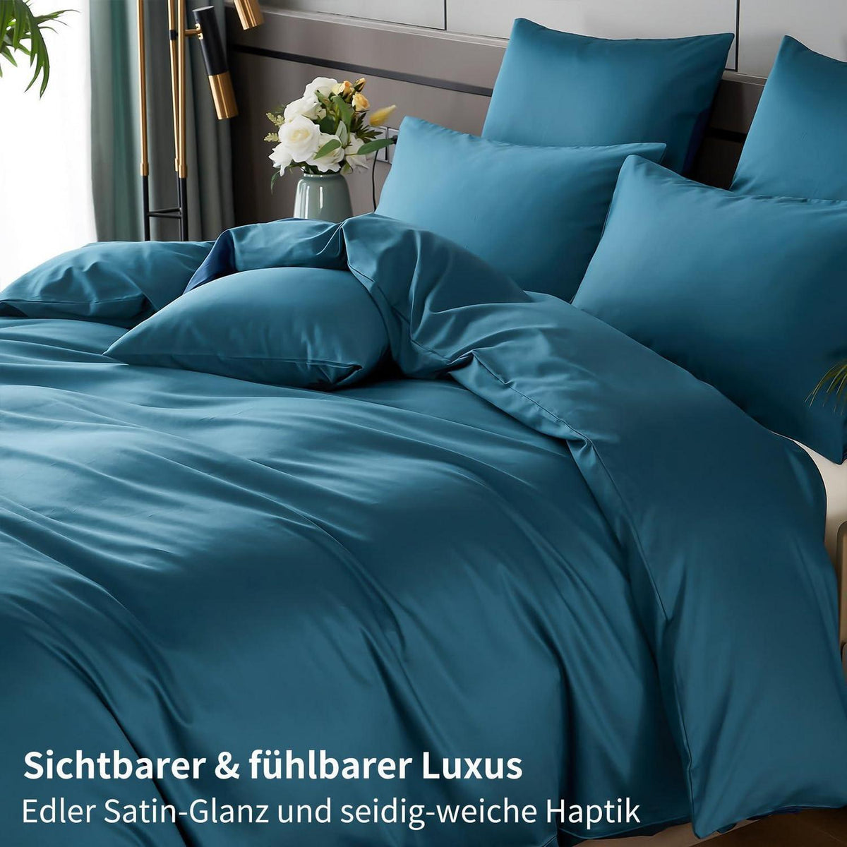 Mako Satin Bettwäsche Set 220x240 Petrol – Weich & Kühlend