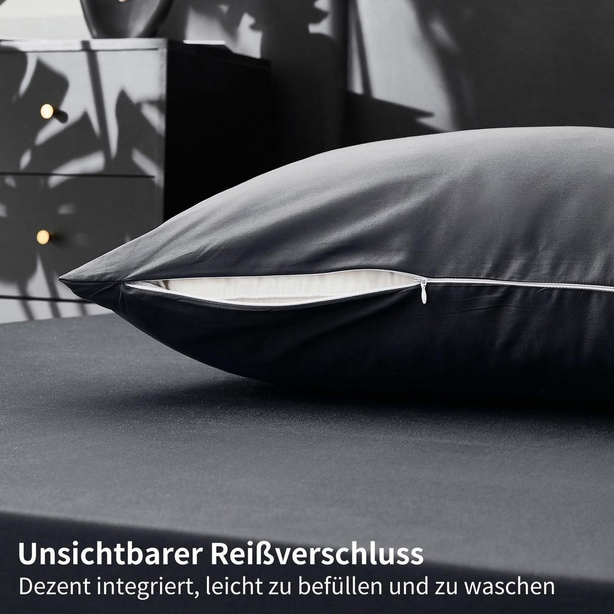 Mako Satin Bettwäsche Dunkelgrau 220x240 - 3-teilig & Kühlend