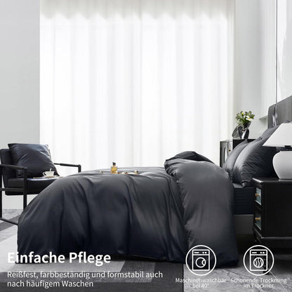 Mako Satin Bettwäsche Dunkelgrau 220x240 - 3-teilig & Kühlend