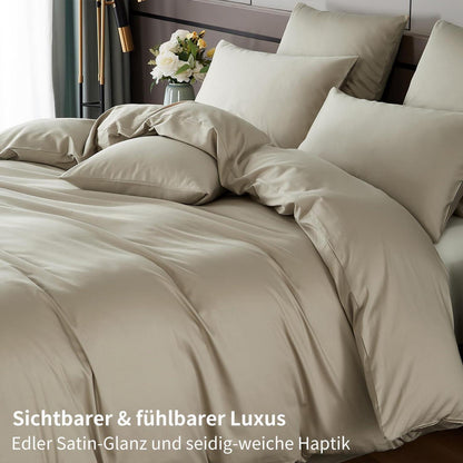 Mako Satin Bettwäsche Set 220x240 Beige – Weich & Kühlend